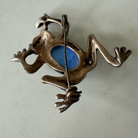 Frog Brooch with Blue Gemstone - Picture 3 of 5